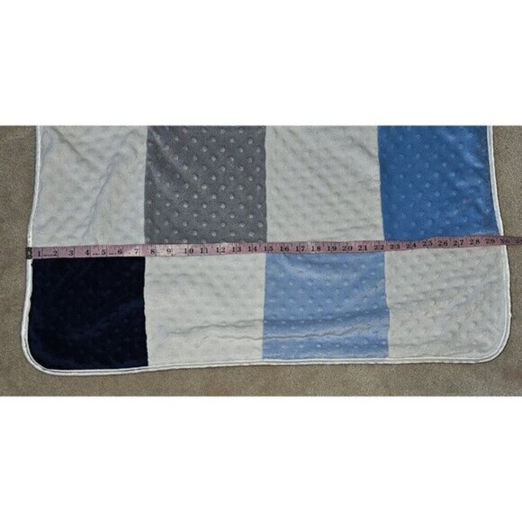 Just Born Patchwork Fleece Baby Blanket Blue Green Gray White Minky Dot 30x40 - Picture 4 of 6
